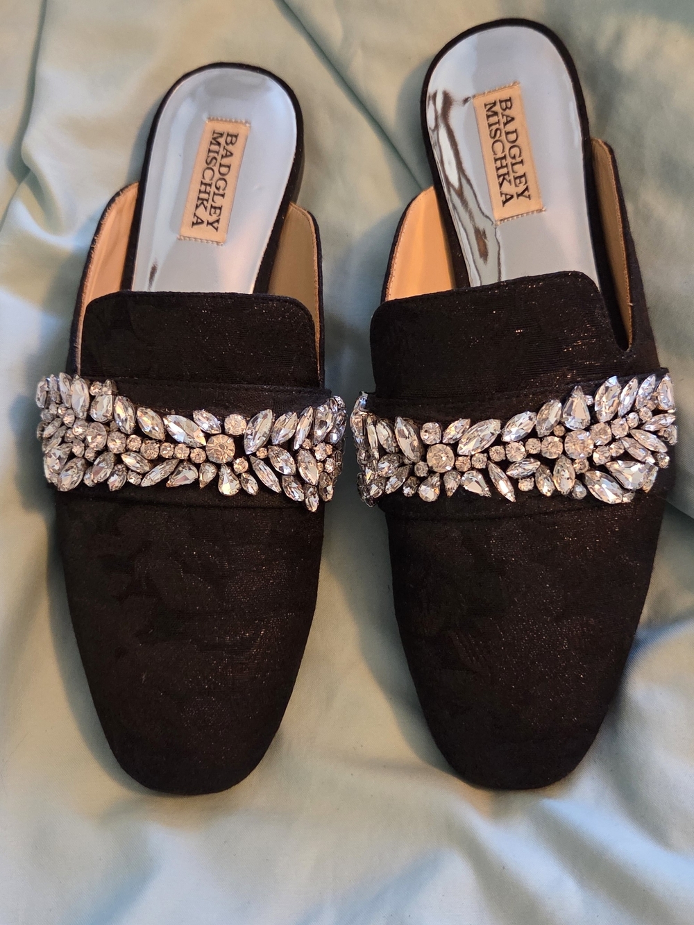 Badgley Mischka Black Jeweled Slip-On Mules